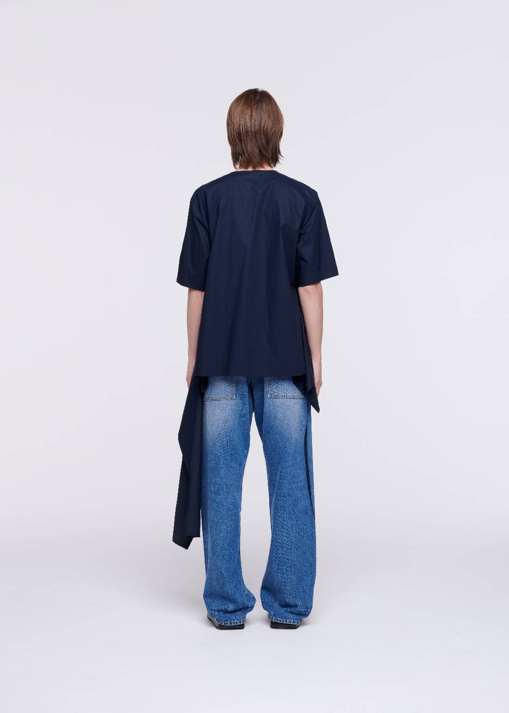Plan C CAMICIA DI COTONE BLU CON STRASCICO Fino al 60% di sconto