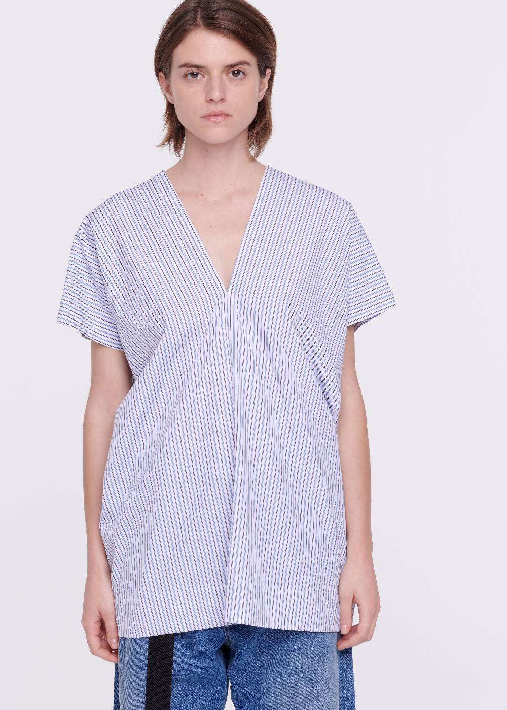 Plan C TOP A RIGHE IN COTONE CON SCOLLO A V Only for today