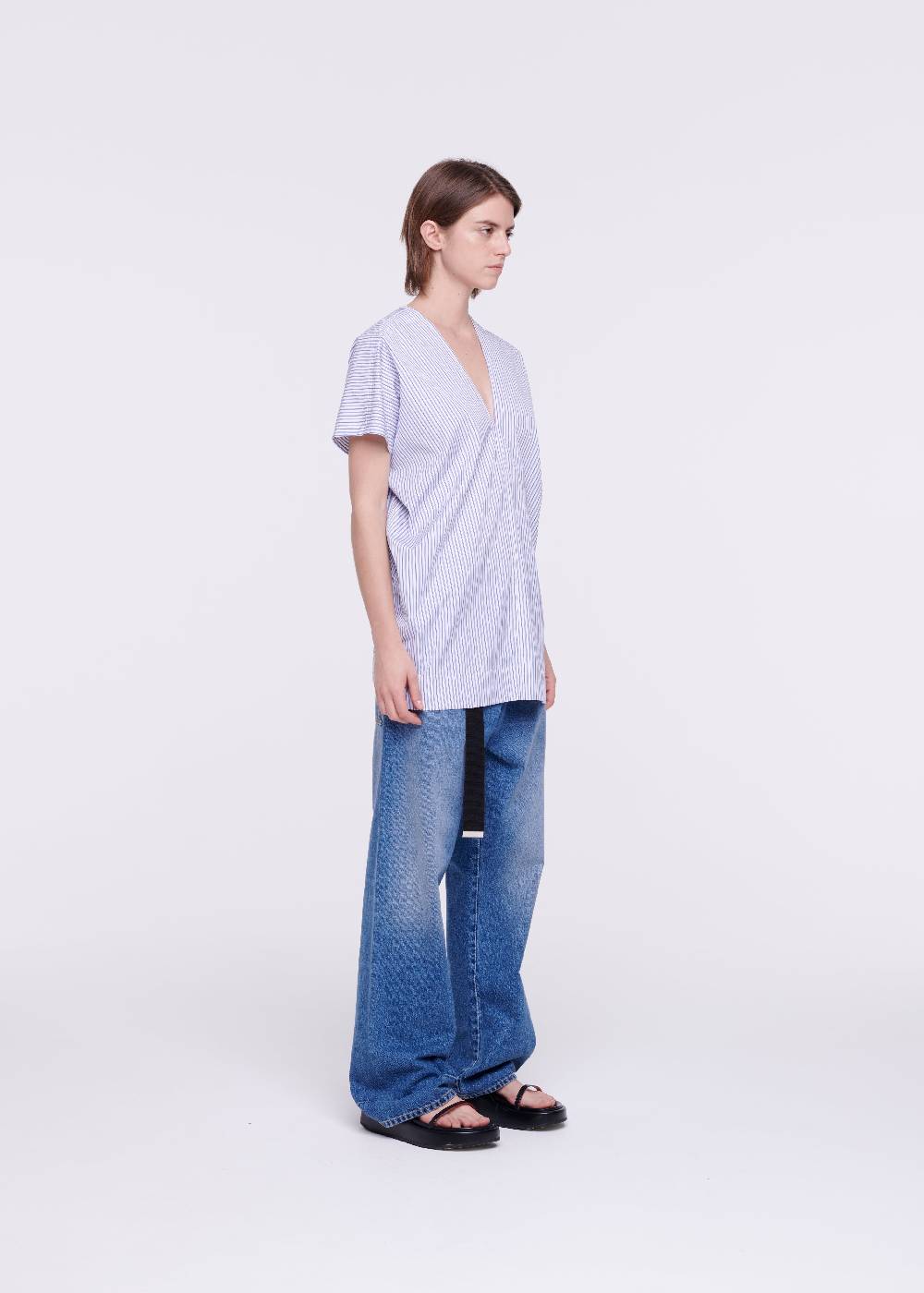 Plan C TOP A RIGHE IN COTONE CON SCOLLO A V Only for today