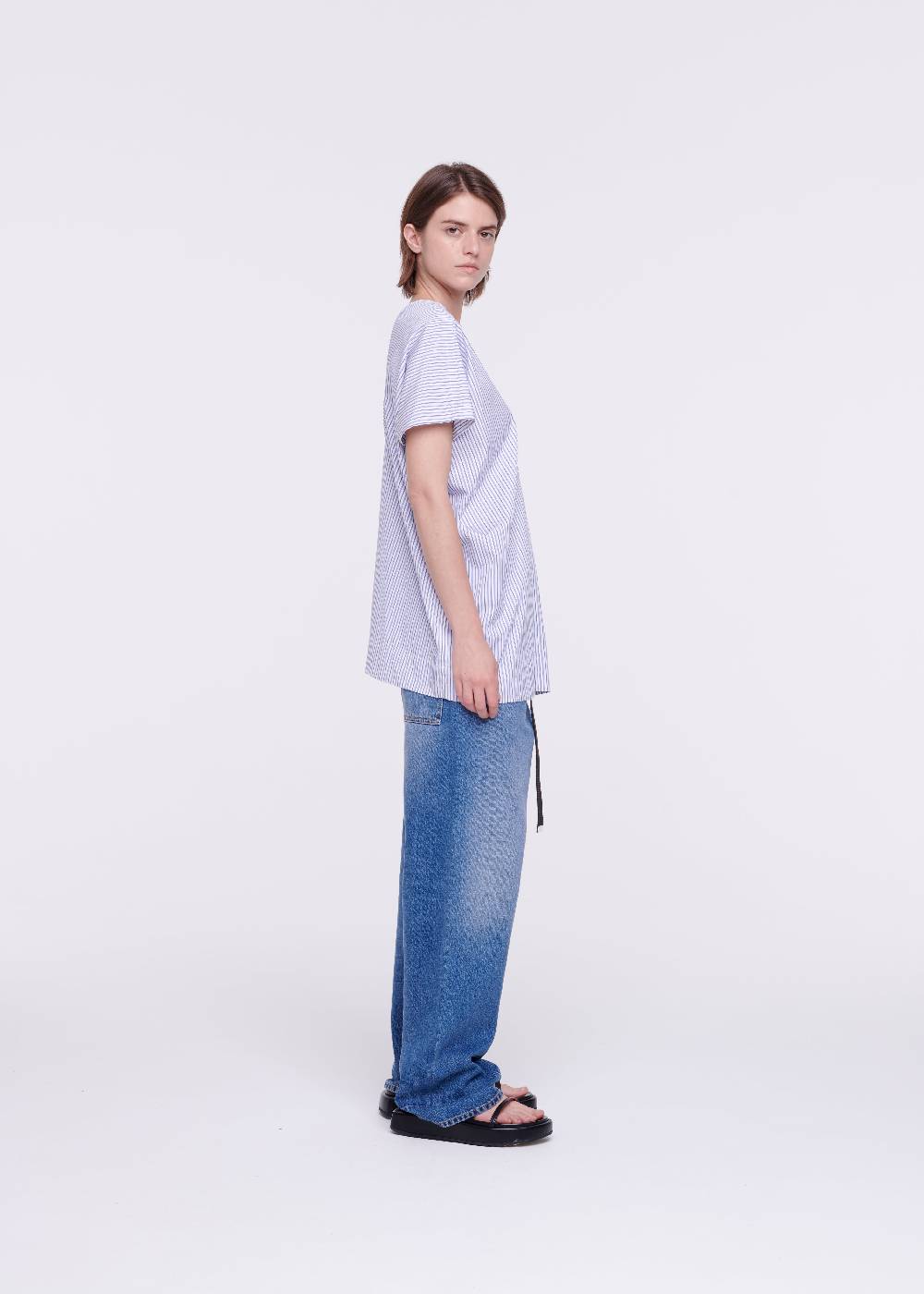Plan C TOP A RIGHE IN COTONE CON SCOLLO A V Only for today
