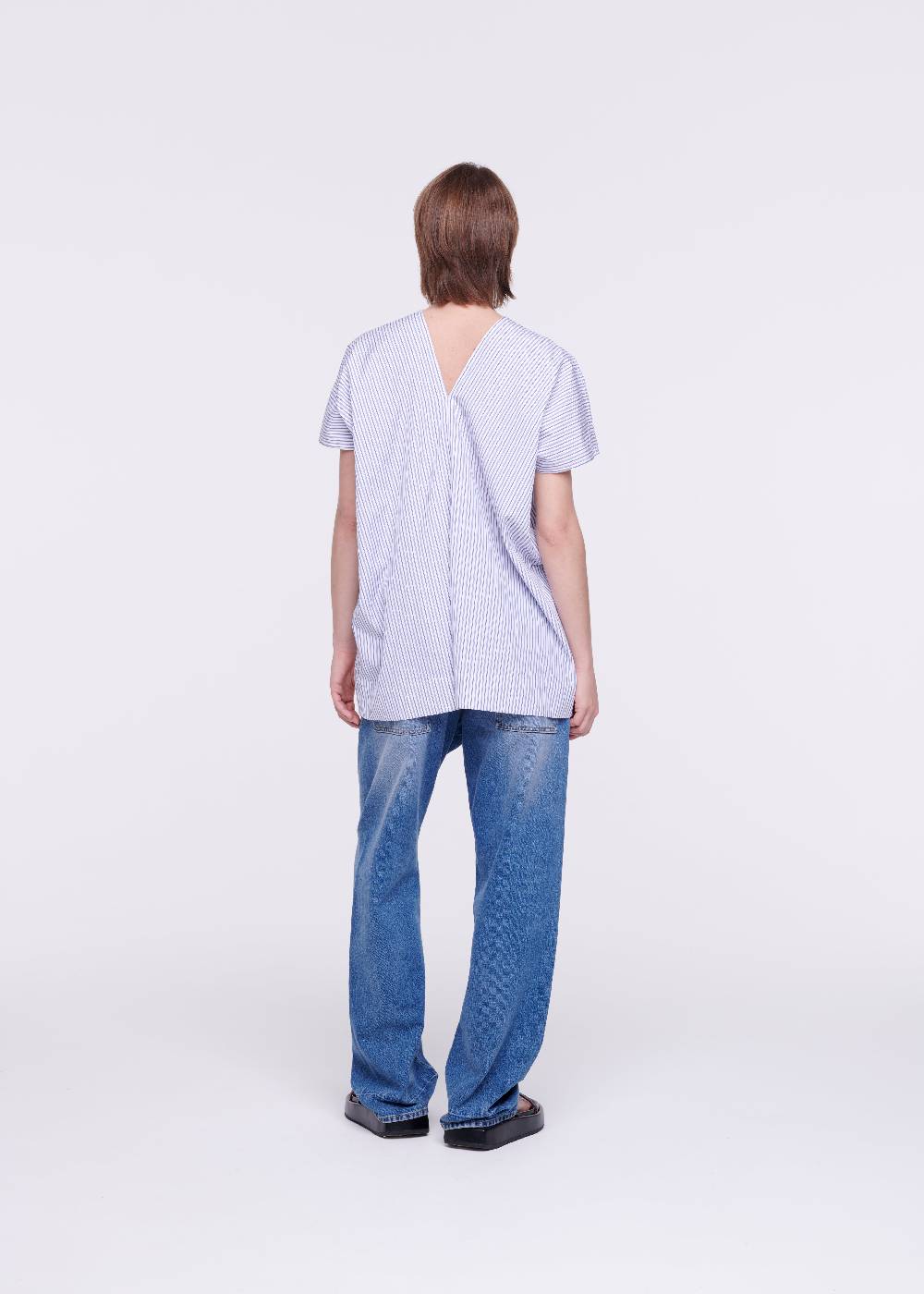 Plan C TOP A RIGHE IN COTONE CON SCOLLO A V Only for today