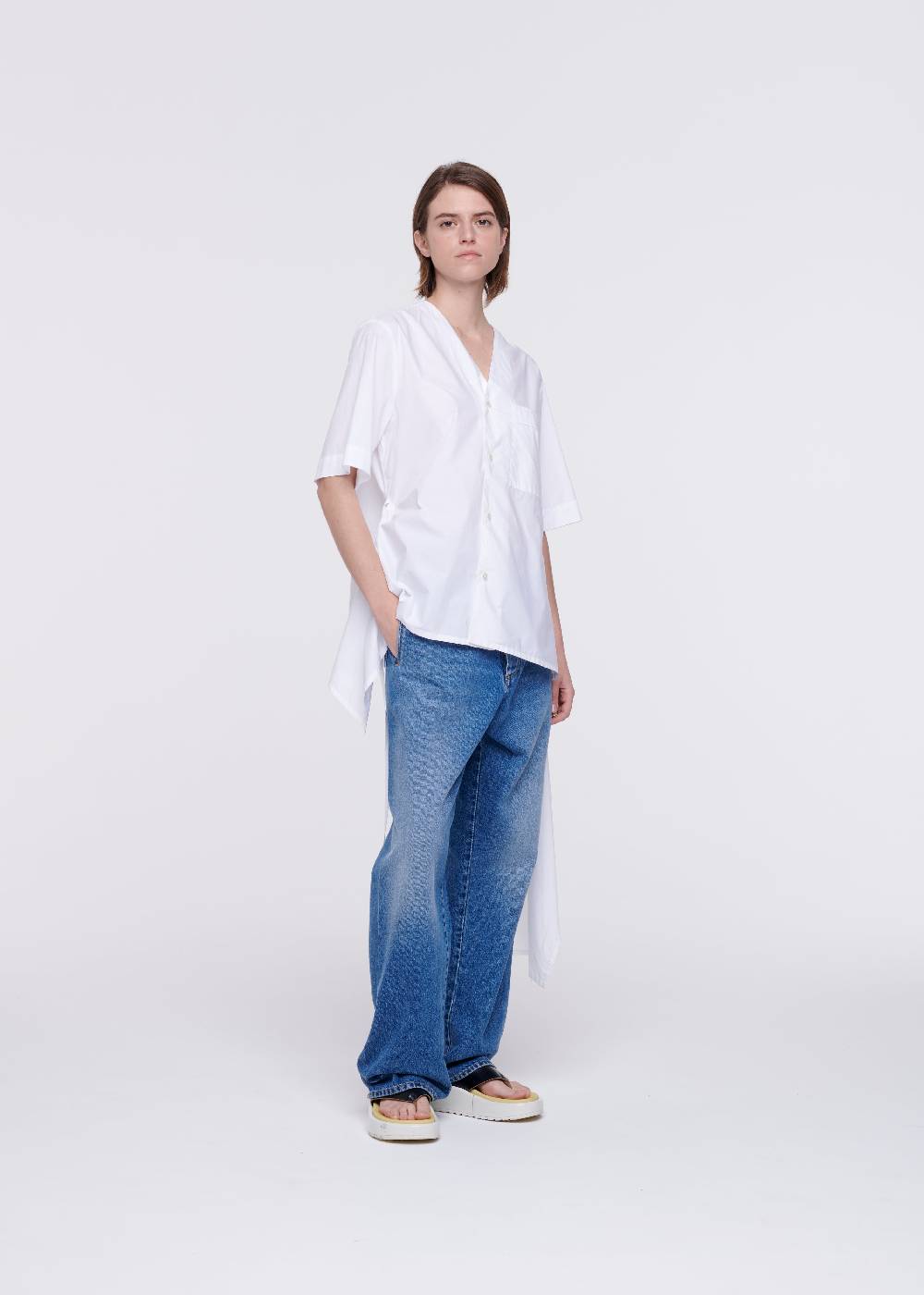 Plan C CAMICIA DI COTONE BIANCO CON STRASCICO Solo un giorno rimasto
