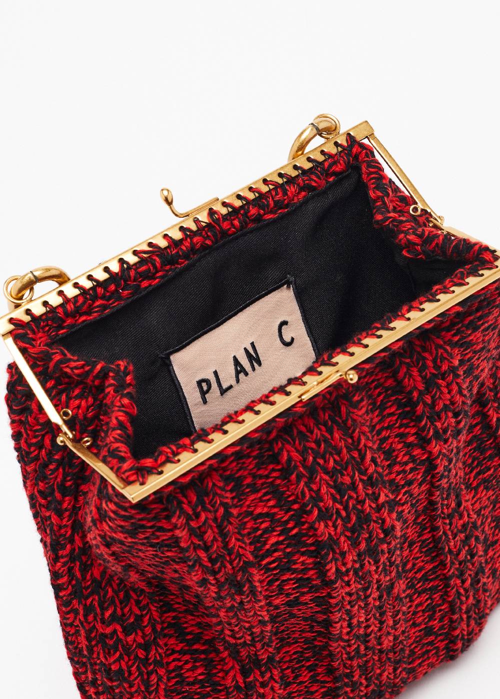 Plan C BORSA IN MAGLIA ROSSO MELANGE Nuovo