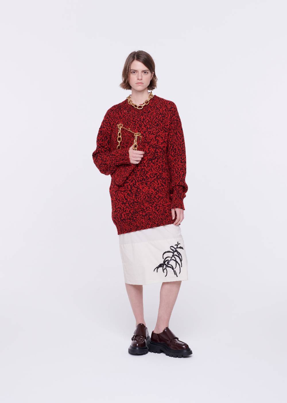 Plan C BORSA IN MAGLIA ROSSO MELANGE Nuovo
