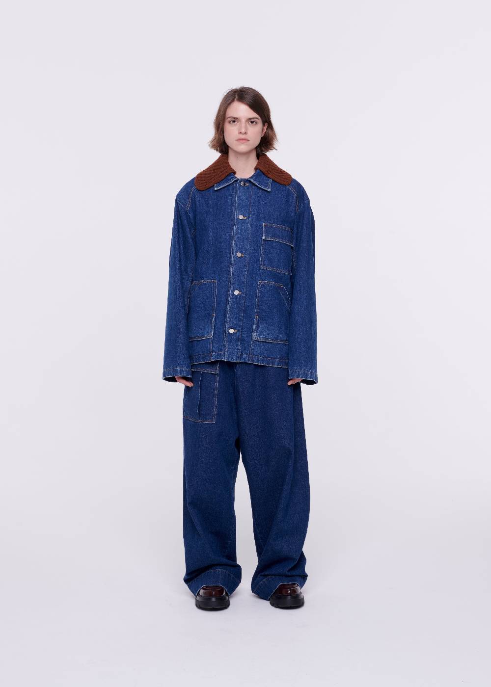 Plan C GIACCA IN DENIM CON COLLETTO IN MAGLIA REMOVIBILE Sottocosto