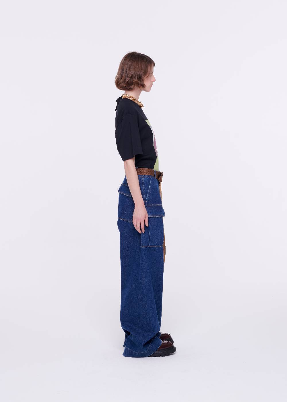 Plan C JEANS A GAMBA AMPIA CON CINTURA MARRONE Convenienza