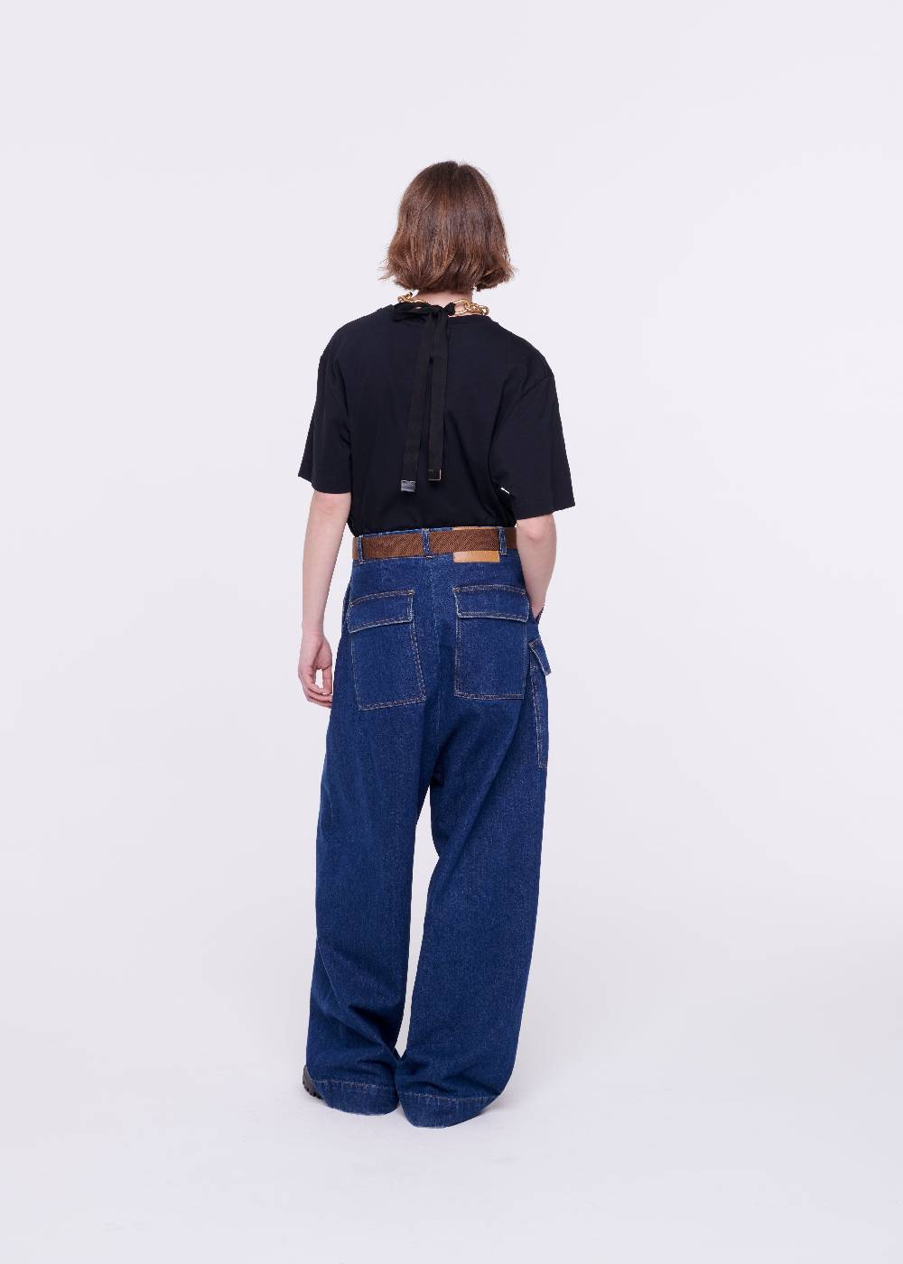 Plan C JEANS A GAMBA AMPIA CON CINTURA MARRONE Convenienza