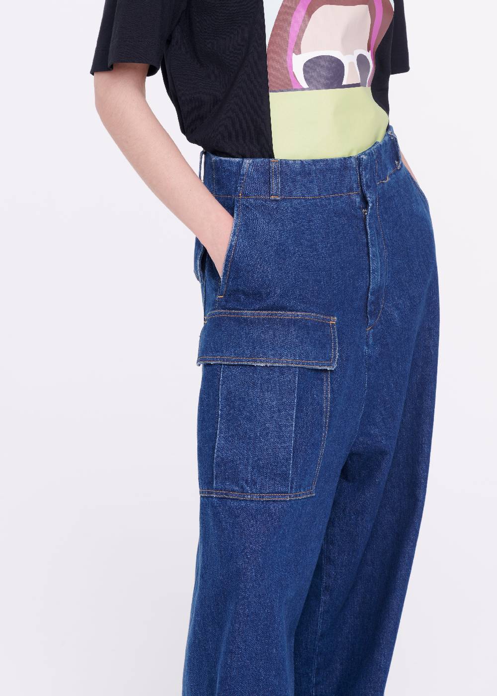 Plan C JEANS A GAMBA AMPIA CON CINTURA MARRONE Convenienza