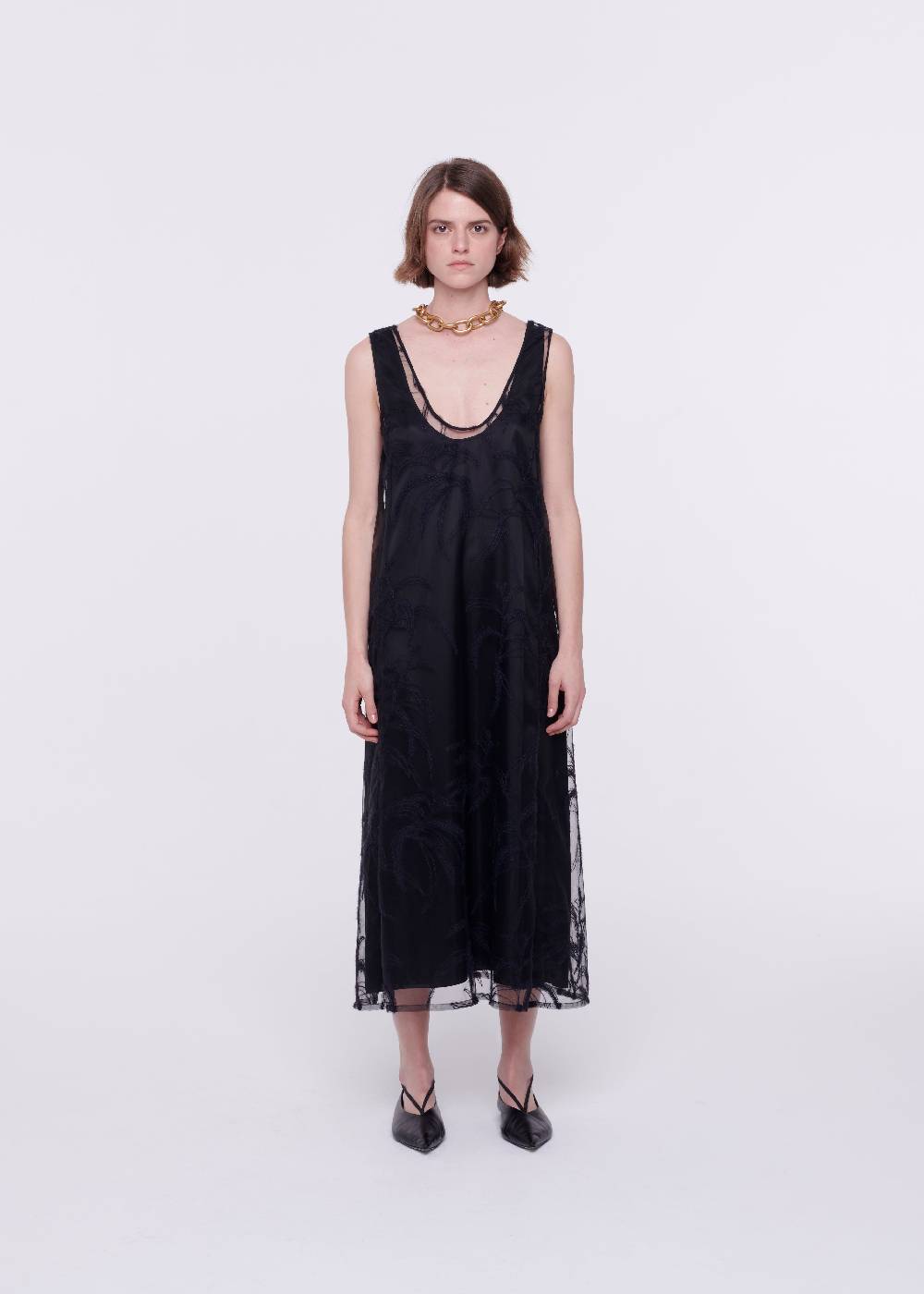 Plan C ABITO MIDI NERO IN TULLE RICAMATO Cyber Monday