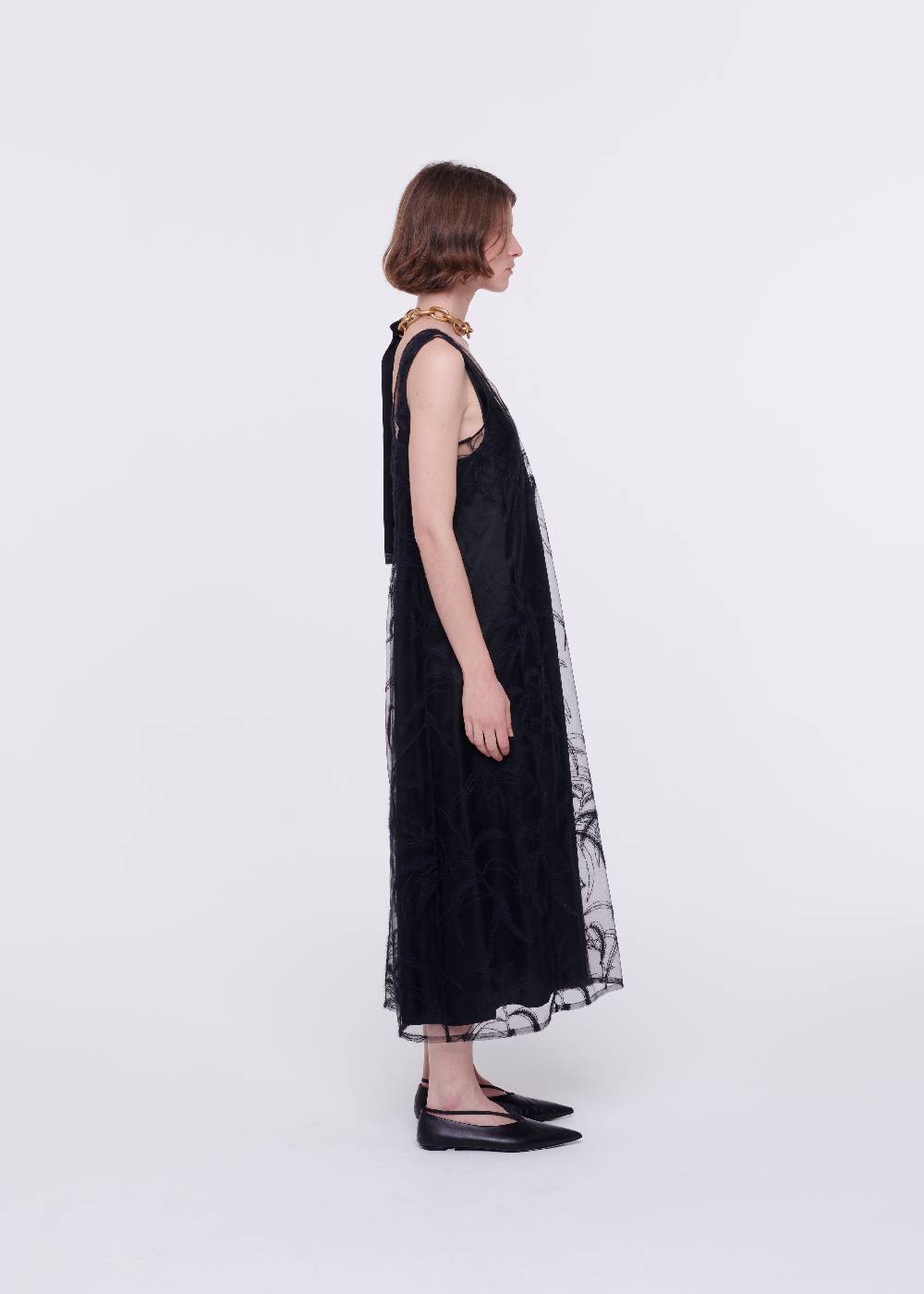 Plan C ABITO MIDI NERO IN TULLE RICAMATO Cyber Monday