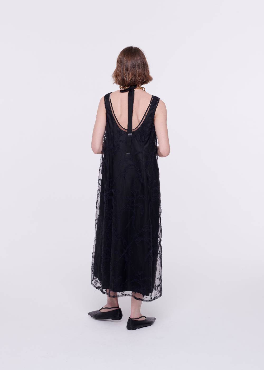 Plan C ABITO MIDI NERO IN TULLE RICAMATO Cyber Monday