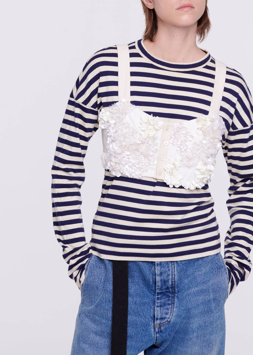 Plan C TOP A BUSTINO CON PAILLETTES COLOR CREMA Offerta per la Festa della Mamma