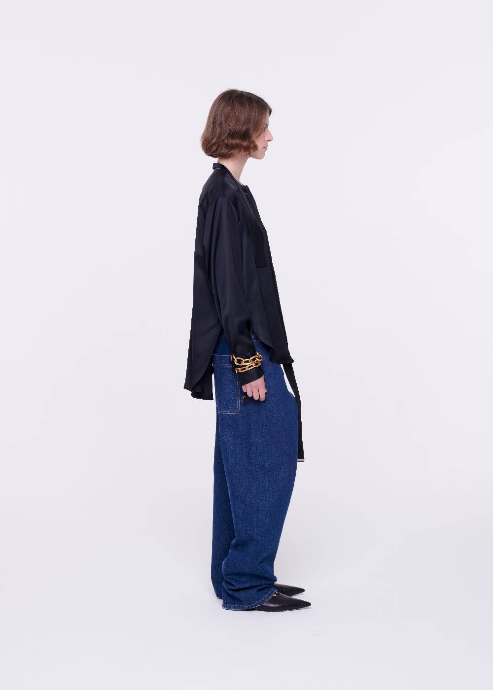 Plan C CAMICIA NERA IN RASO CON PAPILLON Smaltimento dello stoccaggio