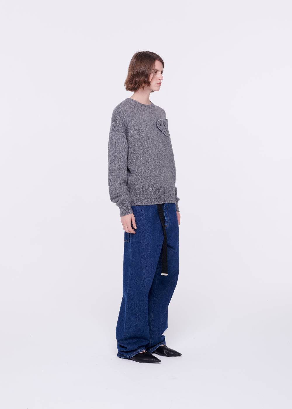 Plan C JEANS A GAMBA AMPIA CON CINTURA NERA Vendita calda