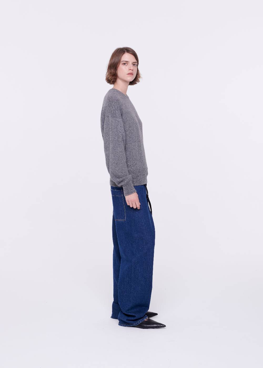 Plan C JEANS A GAMBA AMPIA CON CINTURA NERA Vendita calda