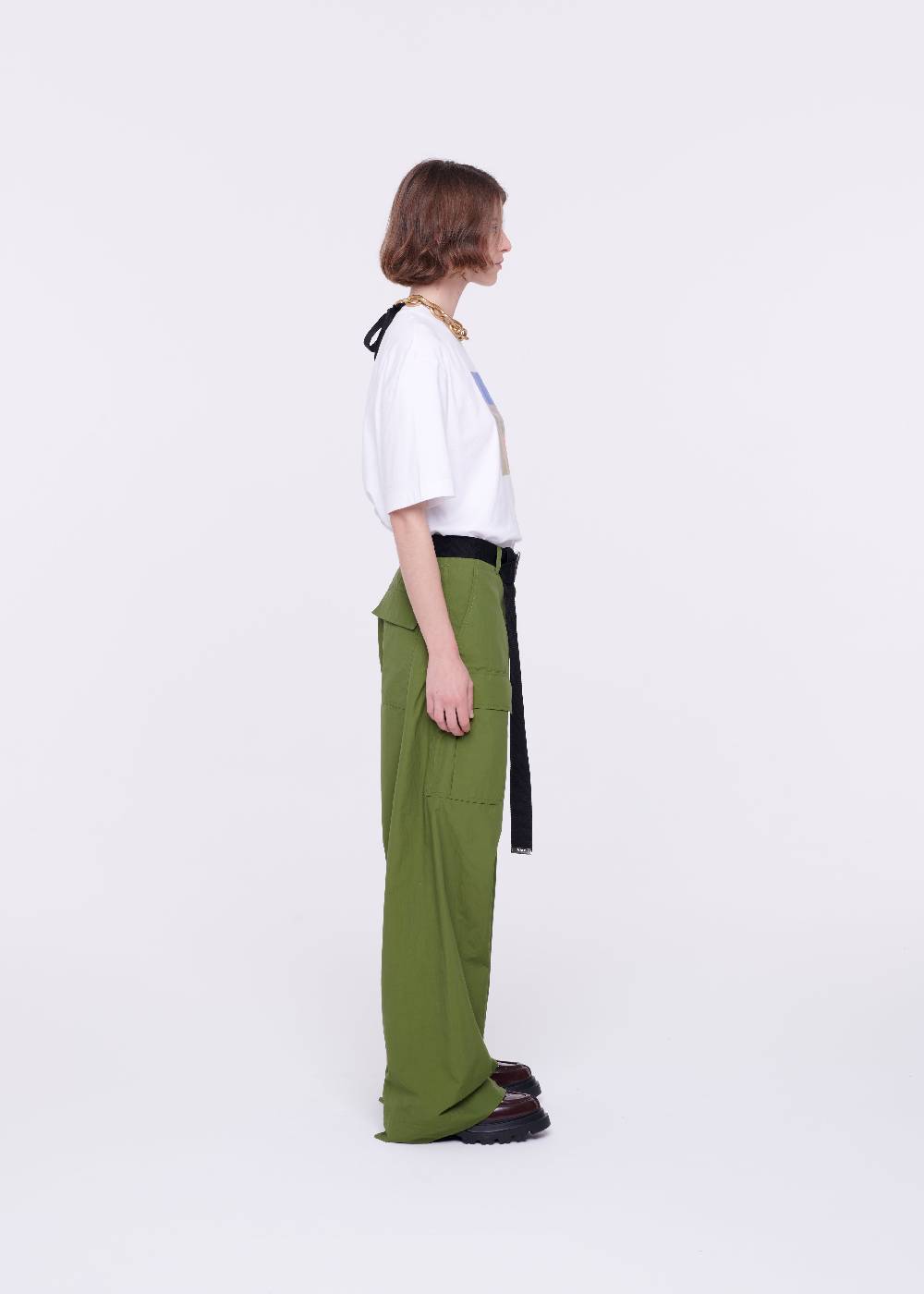 Plan C PANTALONI CARGO VERDE MILITARE CON CINTURA Offerte esclusive