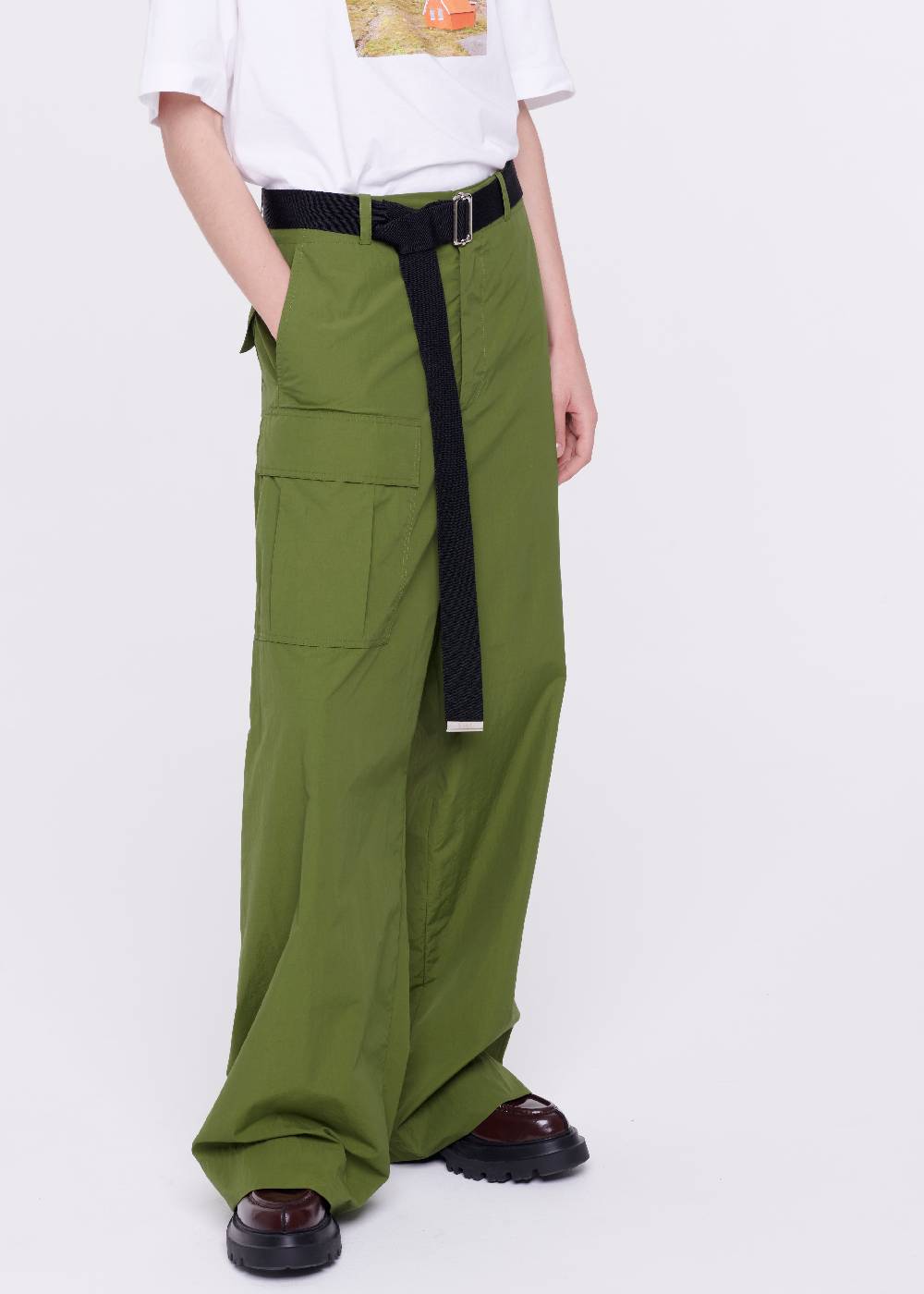 Plan C PANTALONI CARGO VERDE MILITARE CON CINTURA Offerte esclusive