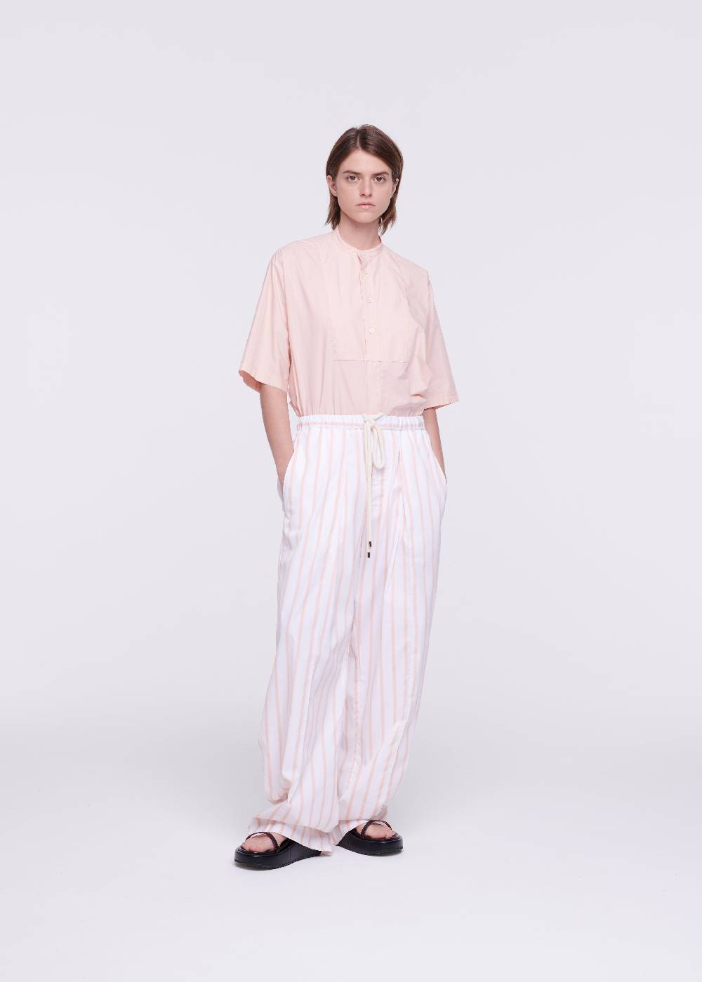 Plan C PANTALONI A RIGHE ROSA CON COULISSE Liquidazione