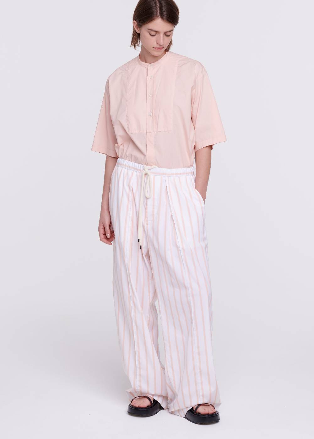 Plan C PANTALONI A RIGHE ROSA CON COULISSE Liquidazione