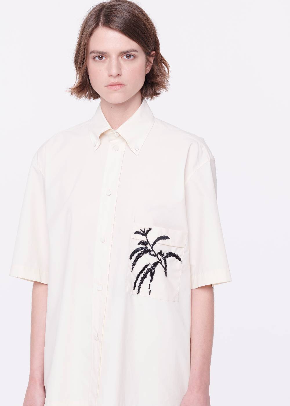 Plan C CAMICIA IN COTONE TECNICO CON RICAMO IN PAILLETTES Ultimi tre giorni