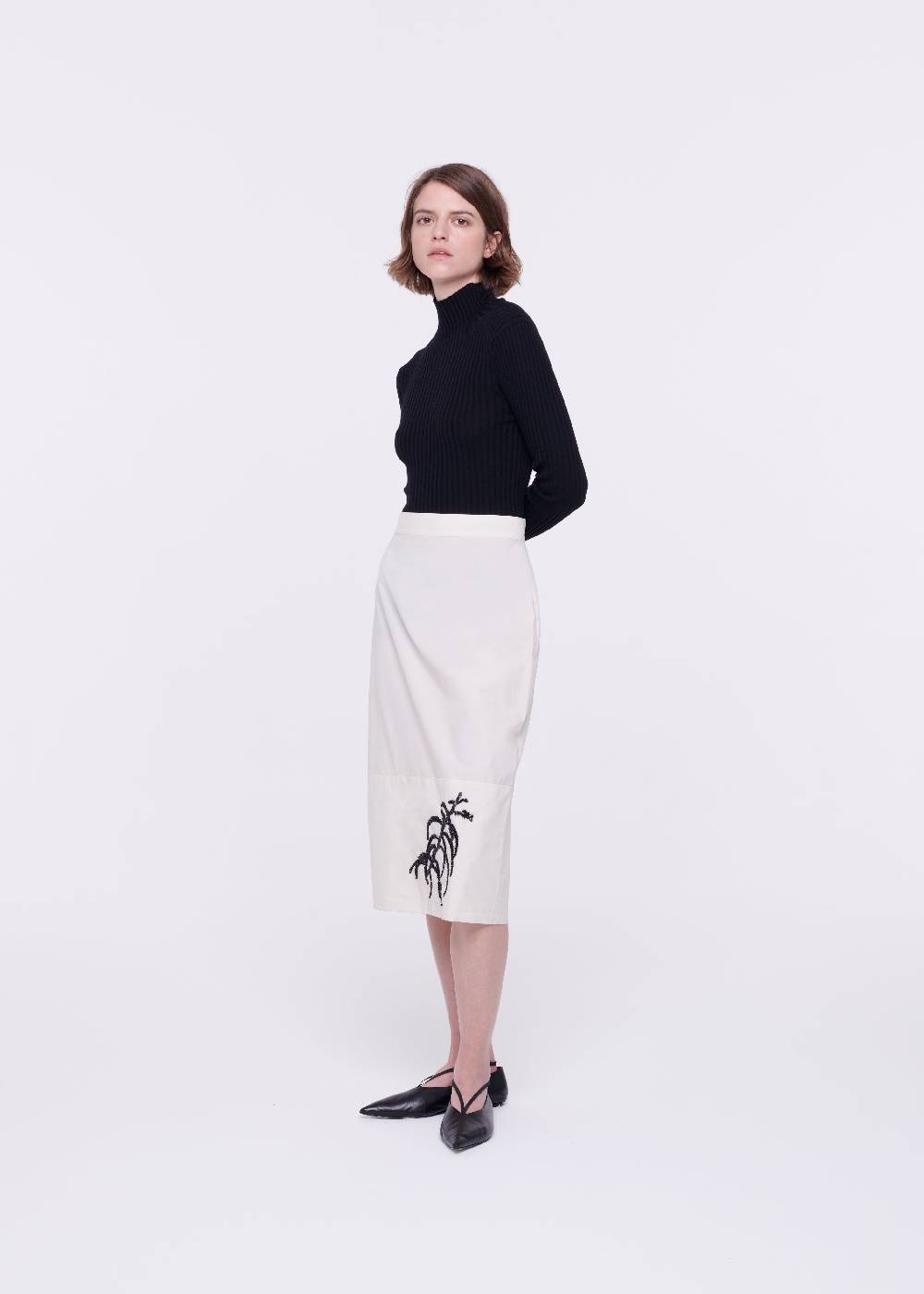 Plan C GONNA MIDI IN COTONE TECNICO CON RICAMO IN PAILLETTES ACQUISTA ORA