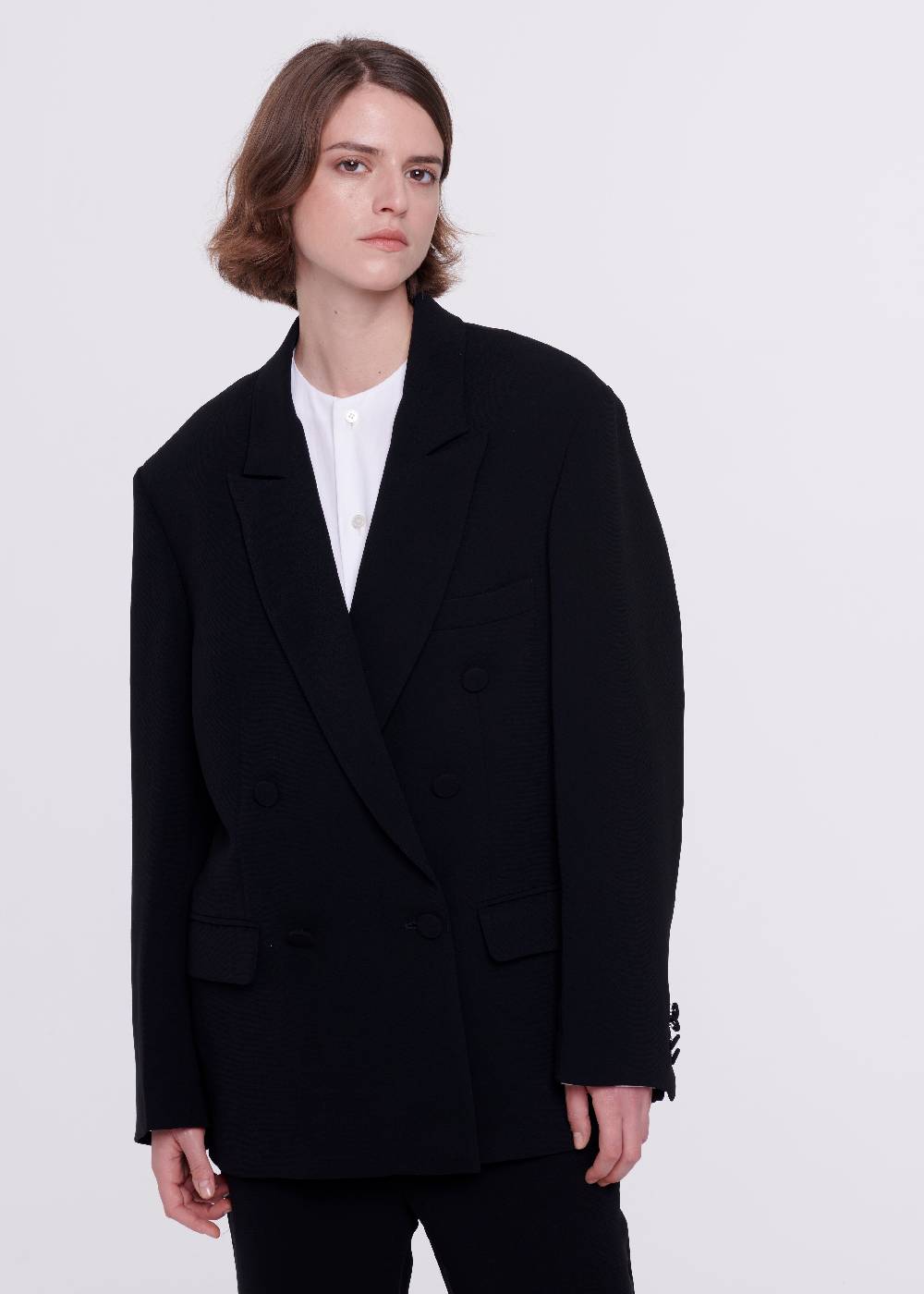 Plan C BLAZER DOPPIOPETTO IN CADY NERO Fino al 50% di sconto