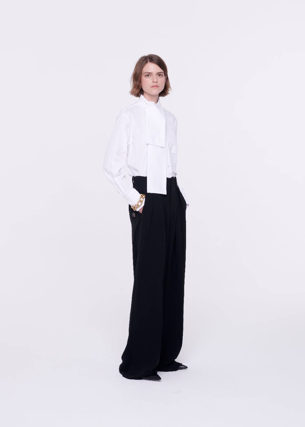 Plan C PANTALONI NERI A GAMBA AMPIA IN CADY Fino al 60% di sconto