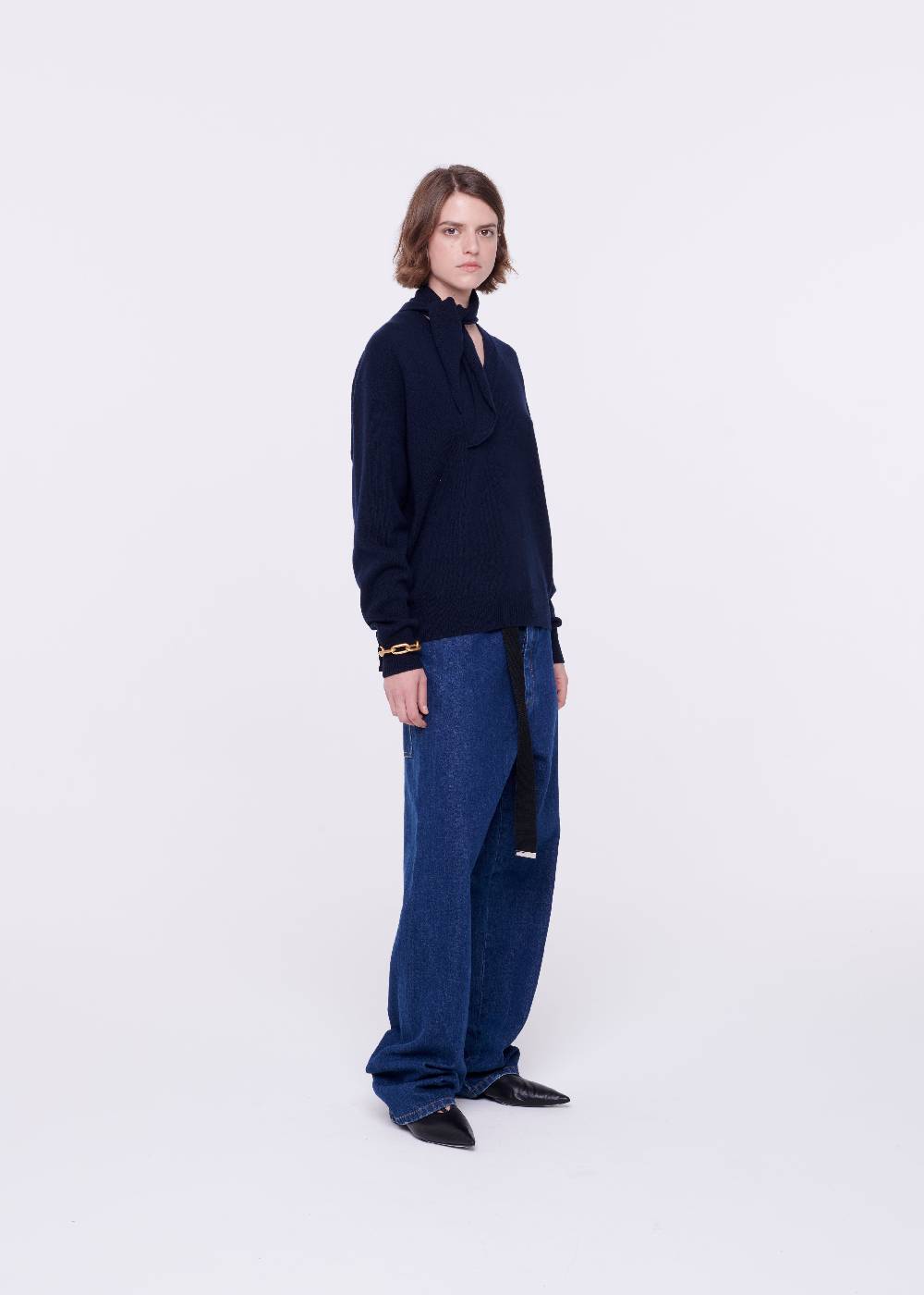 Plan C MAGLIONE CON FOULARD NAVY IN LANA Esporta salva