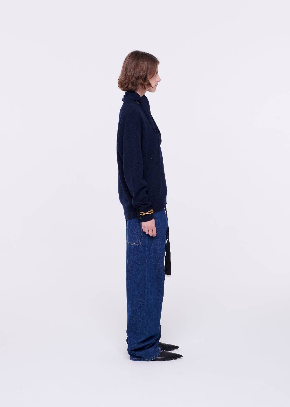 Plan C MAGLIONE CON FOULARD NAVY IN LANA Esporta salva