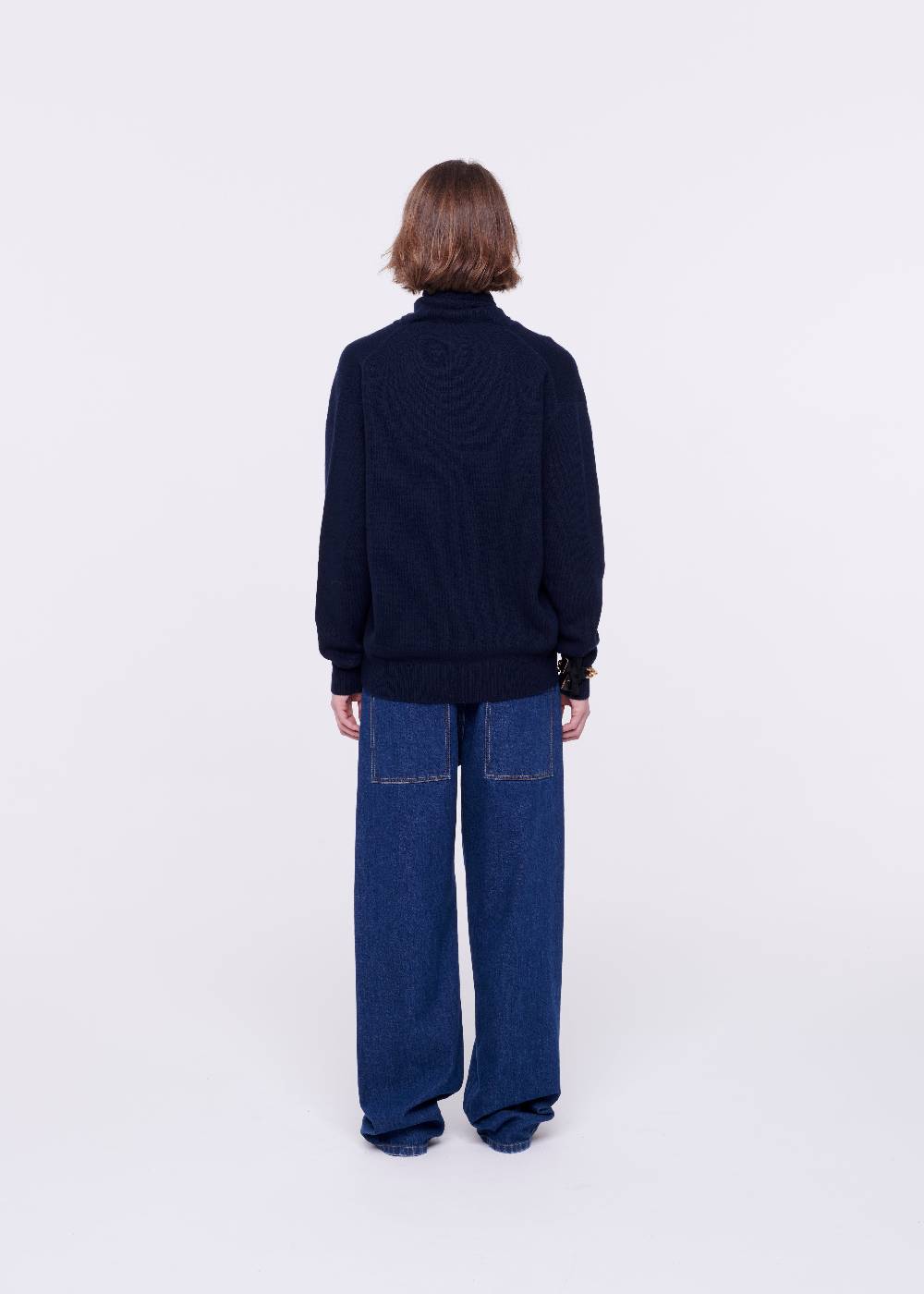 Plan C MAGLIONE CON FOULARD NAVY IN LANA Esporta salva
