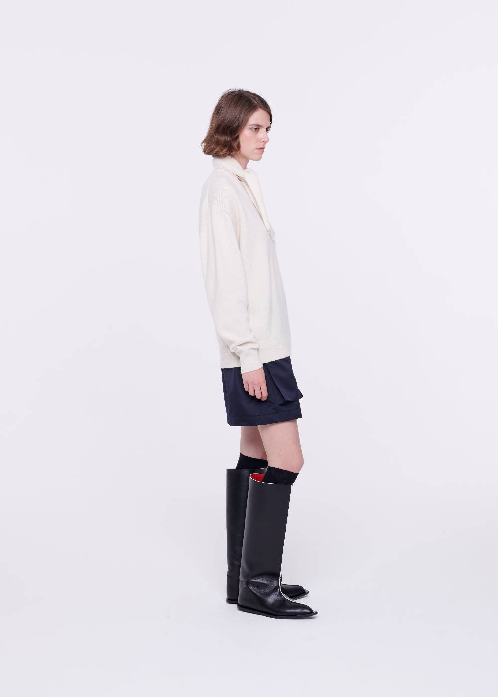 Plan C MAGLIONE CON SCIALLE IN LANA COLOR BURRO Black Friday Prezzi