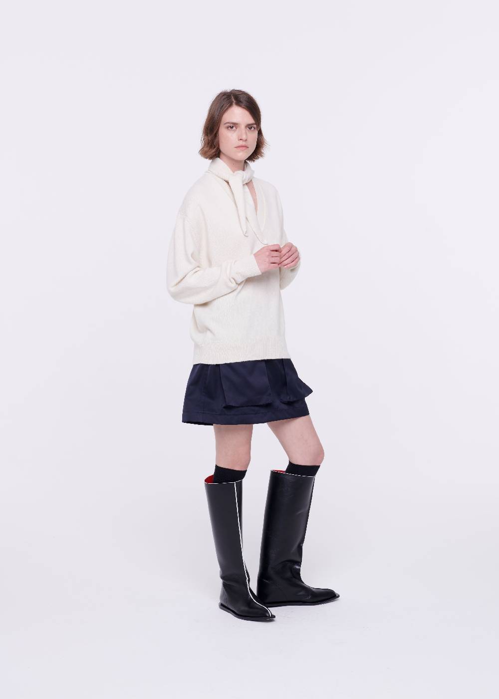 Plan C MAGLIONE CON SCIALLE IN LANA COLOR BURRO Black Friday Prezzi