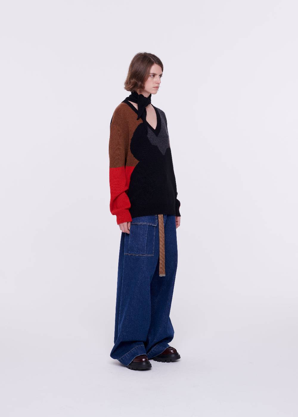 Plan C MAGLIONE CON SCIALLE IN LANA A TRAMA "FILIPPO" In vendita
