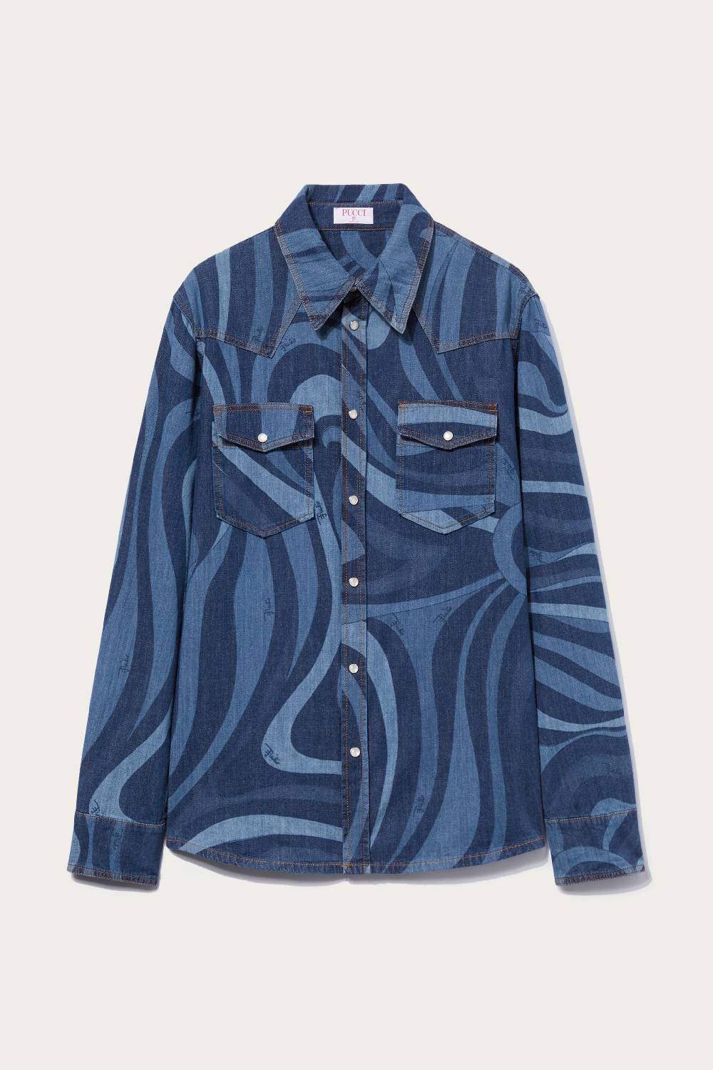 Pucci Camicia in denim con stampa Marmo Presa