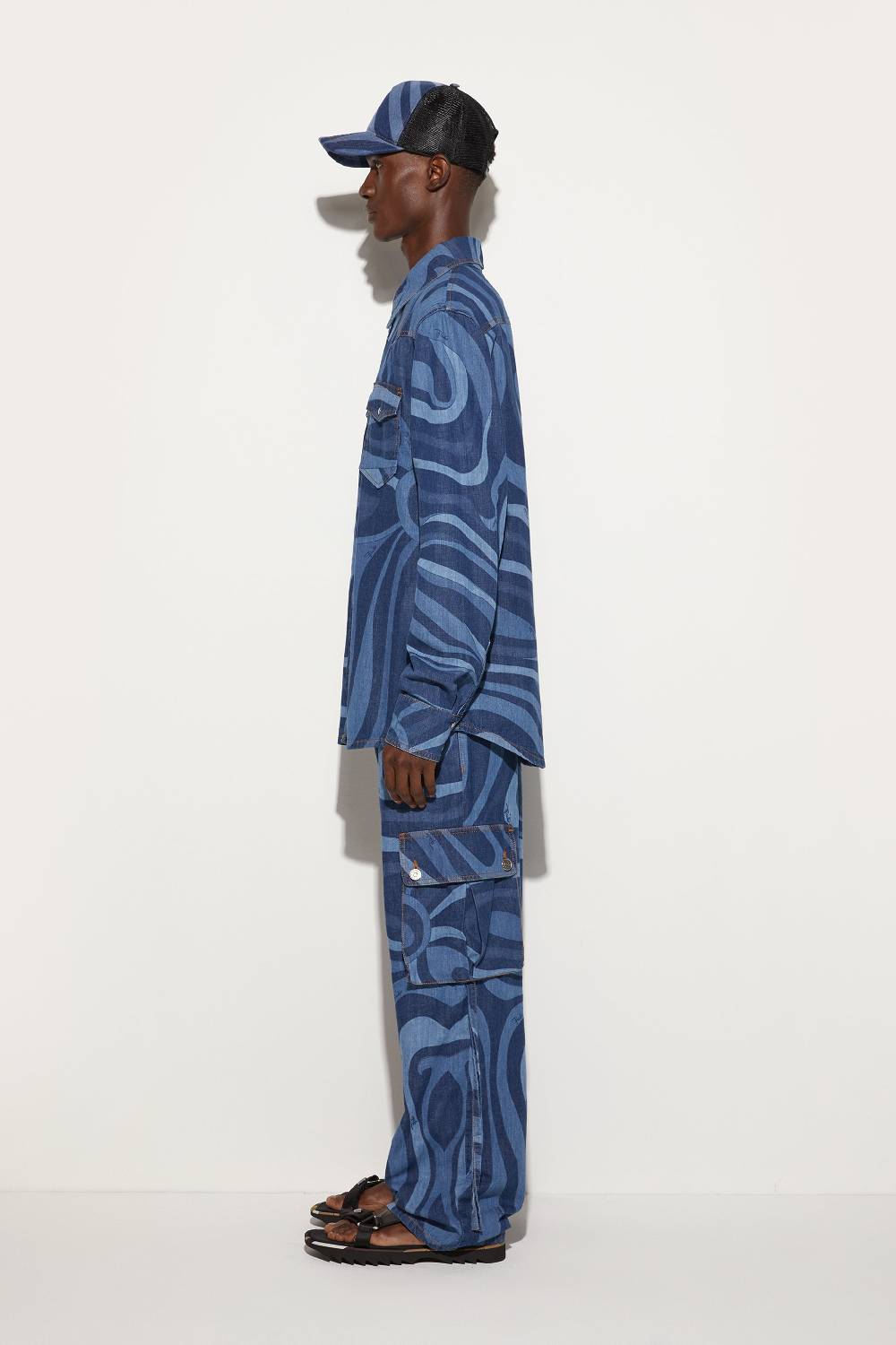 Pucci Camicia in denim con stampa Marmo Presa