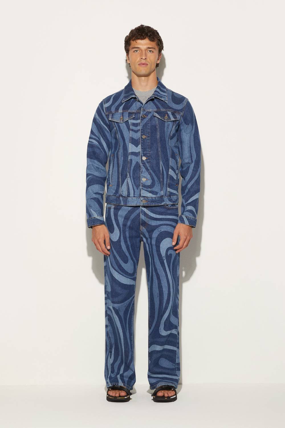 Pucci Giacca in denim con stampa Marmo Offerta