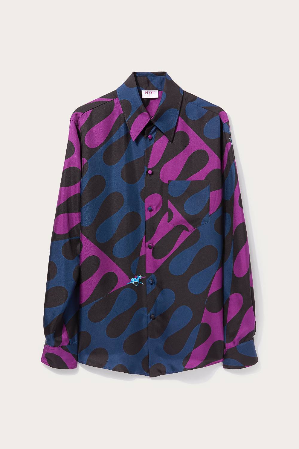 Pucci Camicia in seta con stampa Leocorno Offerta