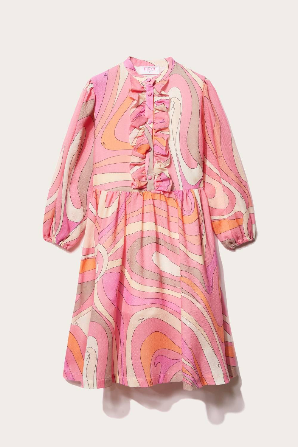 Pucci Marmo-Print Ruffled Wool Dress Ultimi due giorni