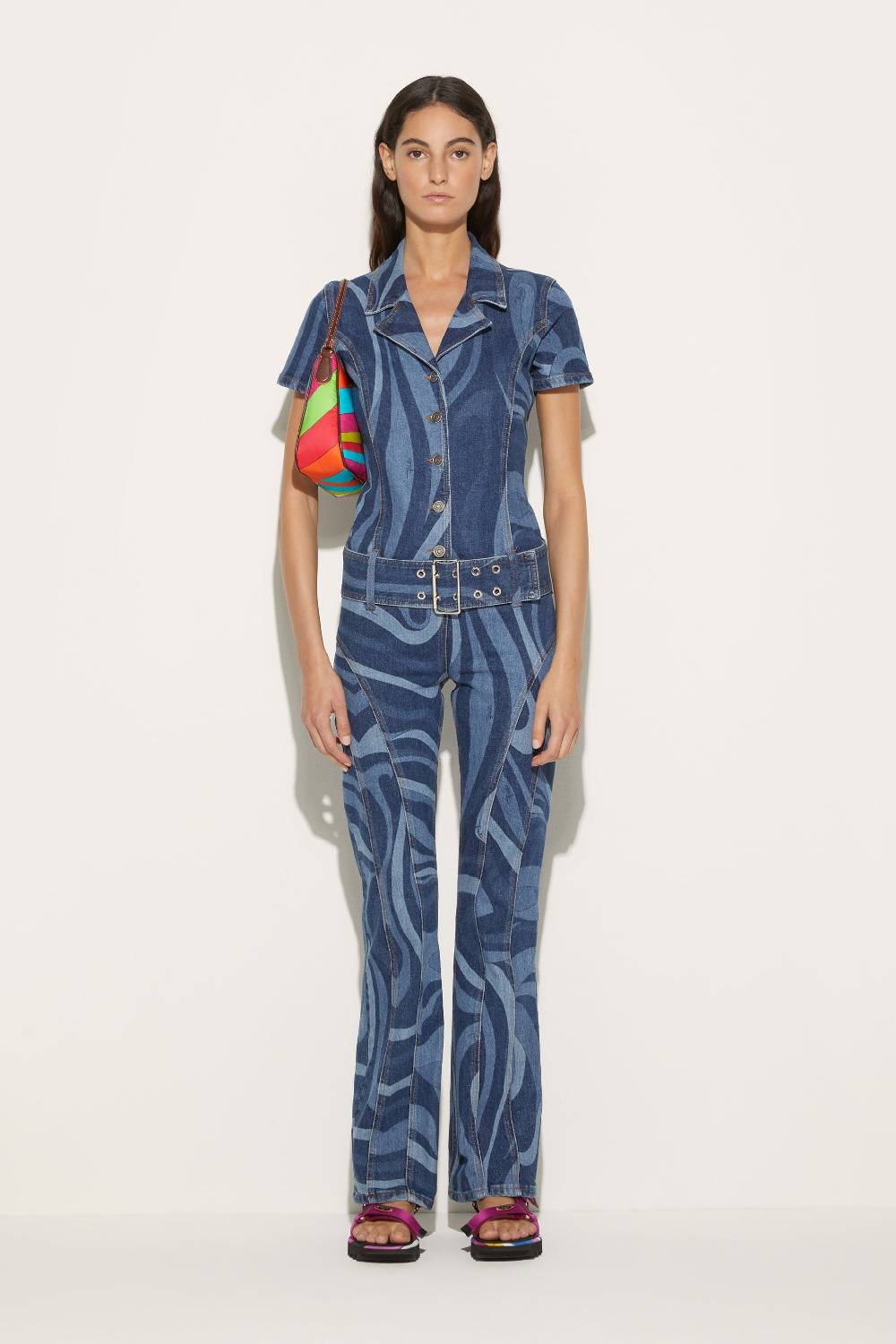 Pucci Tuta in denim con stampa Marmo Offerta natalizia