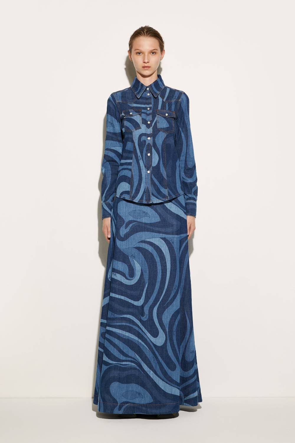 Pucci Camicia in denim con stampa Marmo Offerta migliore