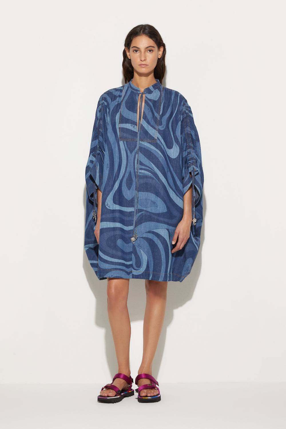 Pucci Abito kaftano in denim con stampa Marmo Online Outlet