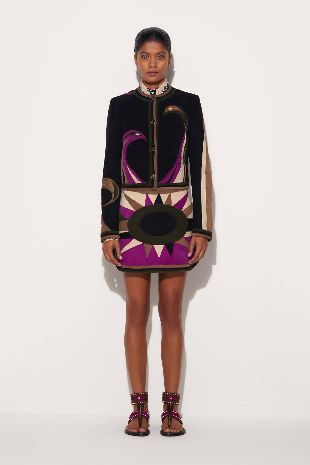 Pucci Giacca in pelle scamosciata con motivo Cigni Offerte