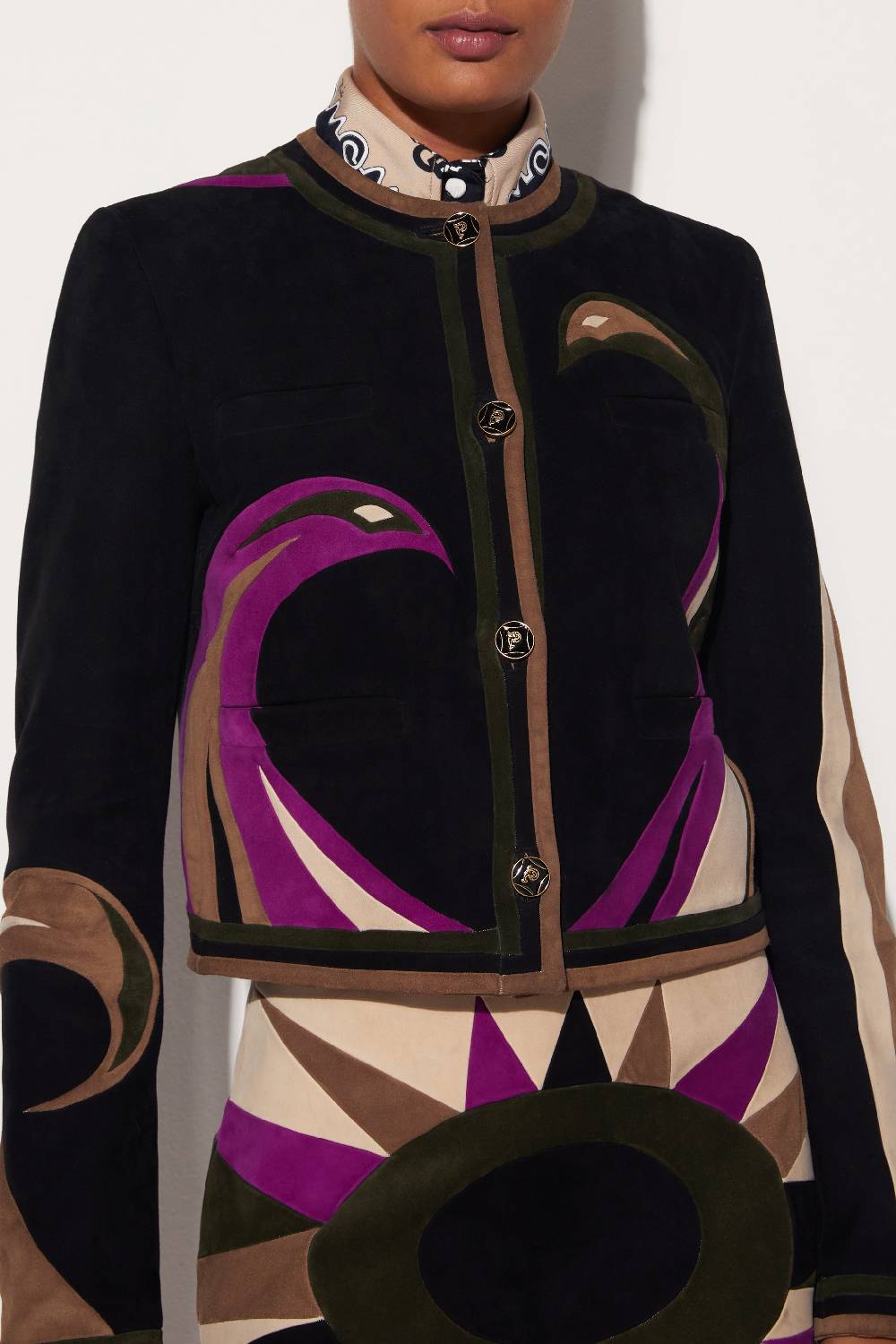 Pucci Giacca in pelle scamosciata con motivo Cigni Offerte