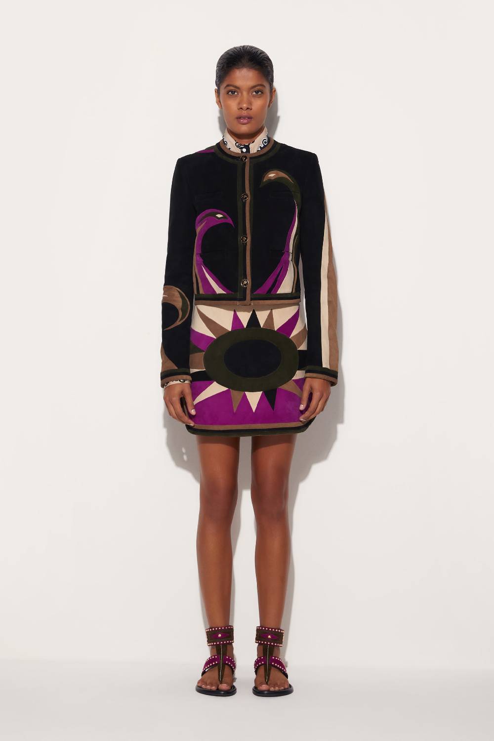 Pucci Minigonna in pelle scamosciata con motivo Cigni Hotsell