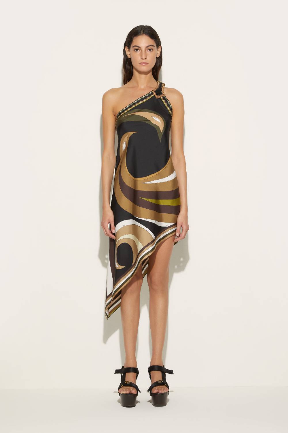 Pucci Abito asimmetrico in seta con stampa Cigni 50% di sconto con spedizione gratuita