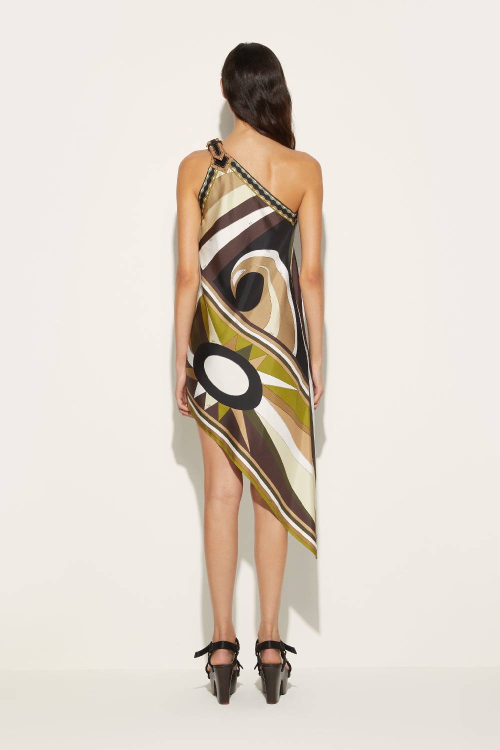 Pucci Abito asimmetrico in seta con stampa Cigni 50% di sconto con spedizione gratuita