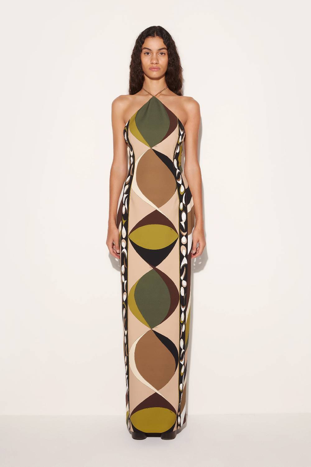 Pucci Abito lungo con scollo all'americana e stampa Pesci Officina