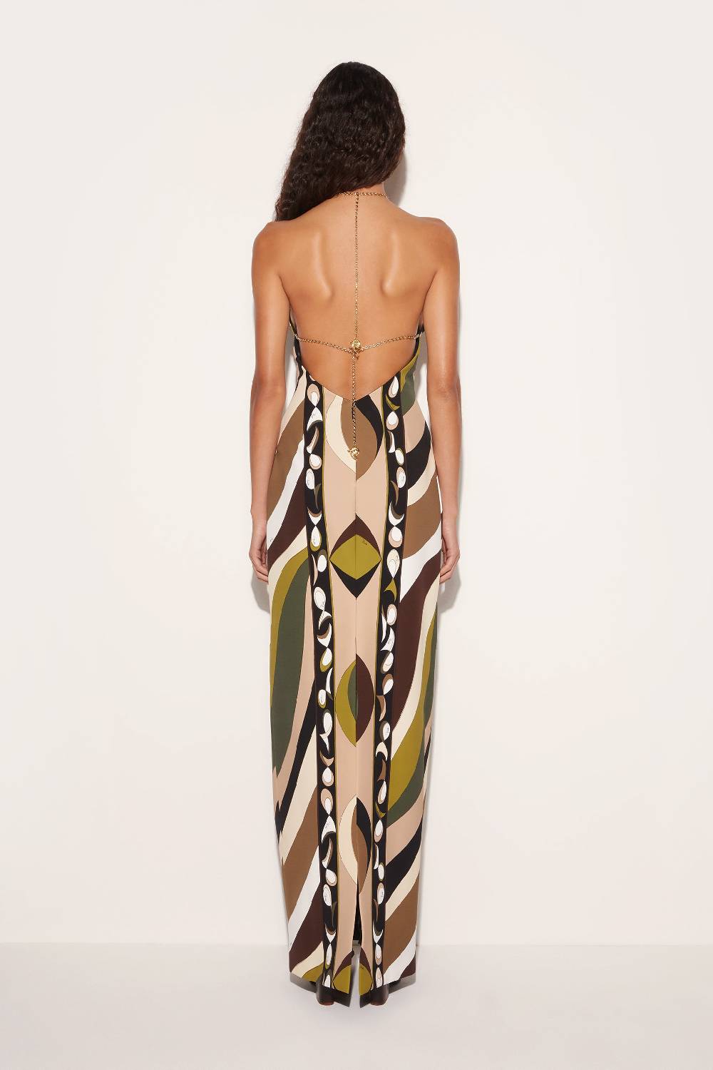 Pucci Abito lungo con scollo all'americana e stampa Pesci Officina