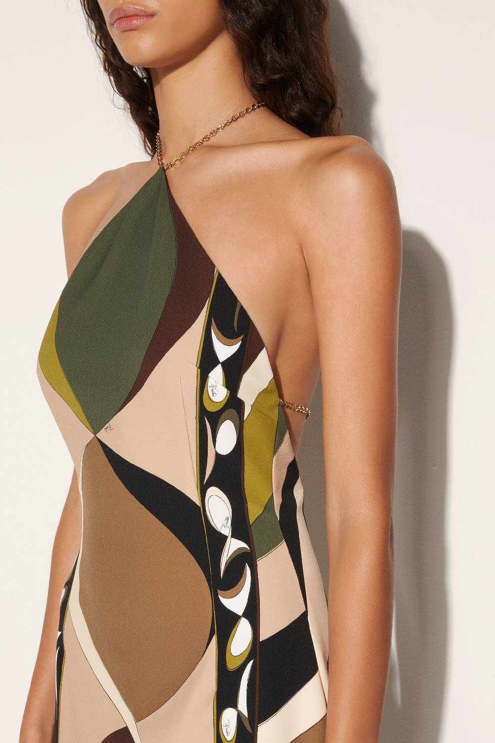 Pucci Abito lungo con scollo all'americana e stampa Pesci Officina