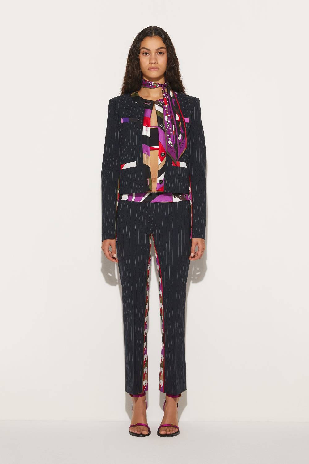 Pucci Pantaloni gessati con finiture Iride e Cigni Prezzo Ridotto